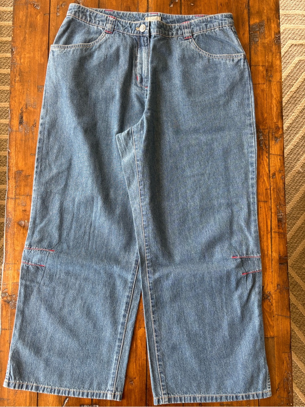 J. Jill Relaxed Light Blue Denim Jeans with Subtle Red Stitching